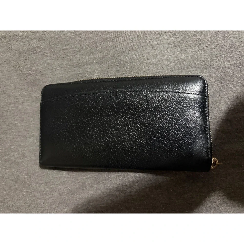 Kate Spade New York Black Pebbled Leather Zip Around Continental Wallet Gold